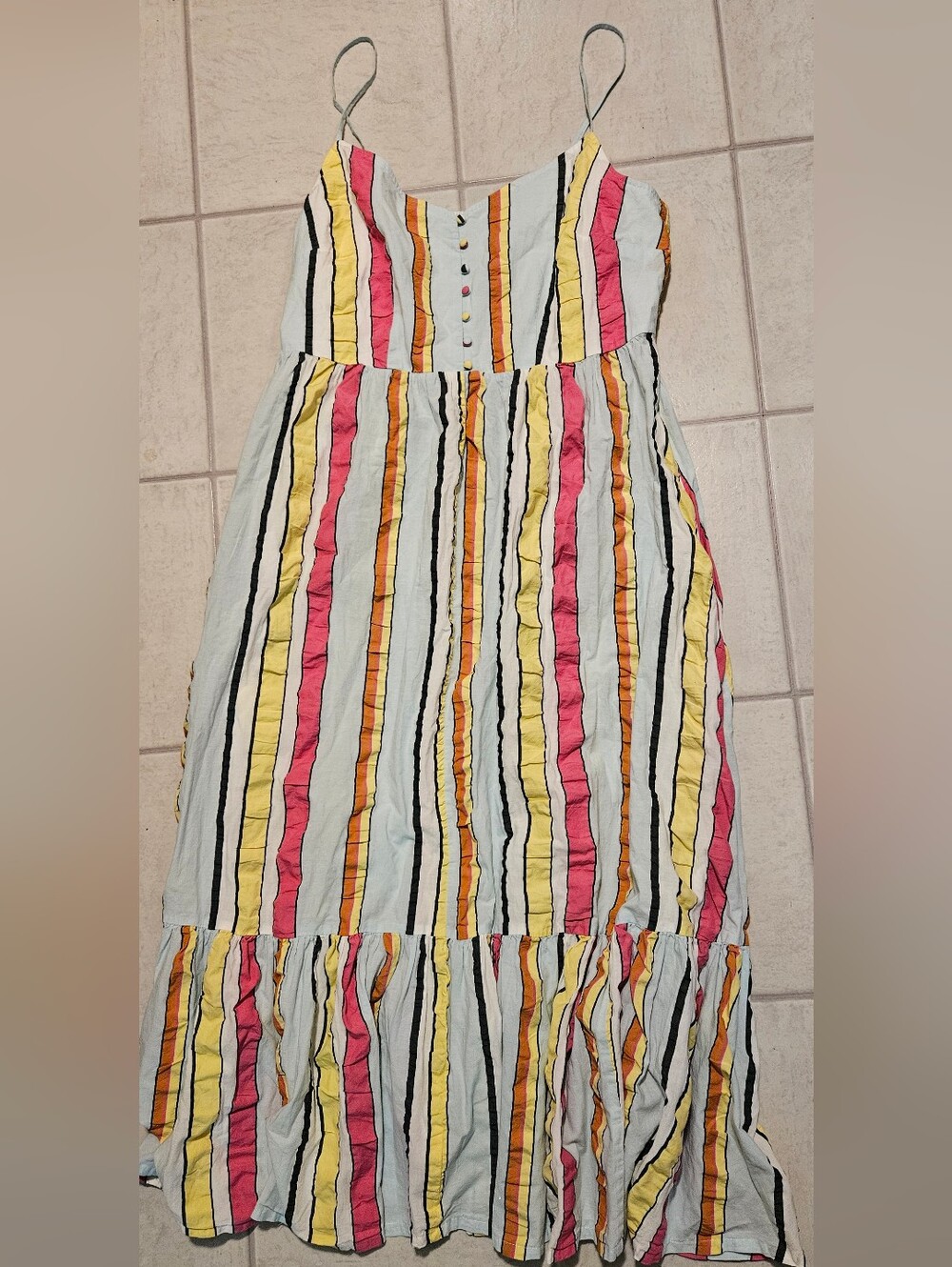 New J Crew Tiered Midi Dress in Seersucker Candy Ribbons Stripe Size 16